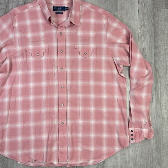 Vintage Polo Ralph Lauren Shadow Plaid Pearl Snap Western Shirt Wool RRL 2XL U - Picture 3 of 8
